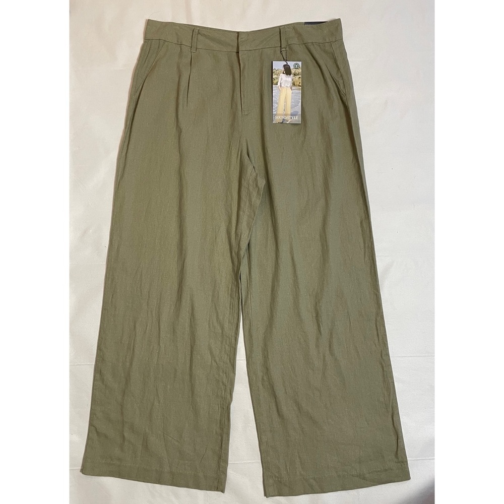 NWT New Sound Style Linen Blend Wide Leg Olive Pants Size 16